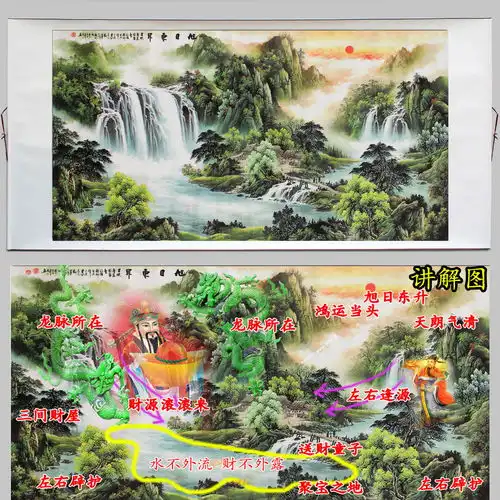 风水靠山聚宝盆鸿运当头国画山水画招财办公室字画挂画客厅装饰画