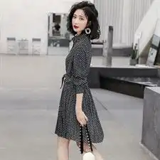 春装雪纺衬衫碎花连衣裙女2020韩国复古中长款优雅气质显瘦百褶裙