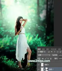 ps打造阳光绿色树林背景女生写真照片