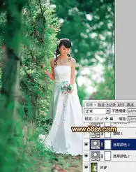 photoshop给树林美女照片加上甜美的粉绿色