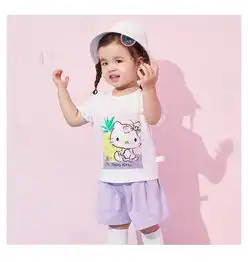 hellokitty女童装2019夏新品婴儿夏装宝宝可爱荷叶边短袖短裤套装
