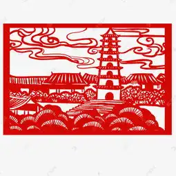 手绘中国风猪年世界名胜古迹风景区剪纸窗花素材图片免费下载千库网