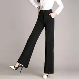 诗蓓倪休闲ol微喇叭裤女西裤时尚高腰显瘦黑色阔脚裤女甩裤16164黑色4xl