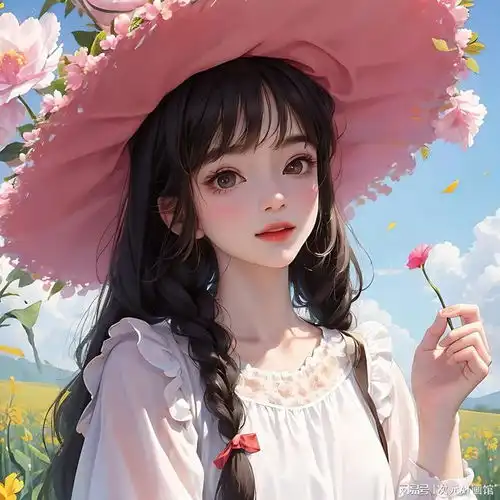 ai绘画丨开心甜美少女,戴花环帽子在花田漫步丨含关键词