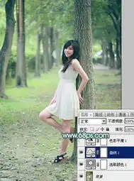 photoshop给树林美女图片加上柔和的青黄色