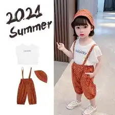 女童背带套装2021夏装新款儿童装韩版吊带裤小女孩宽松连身背带裤