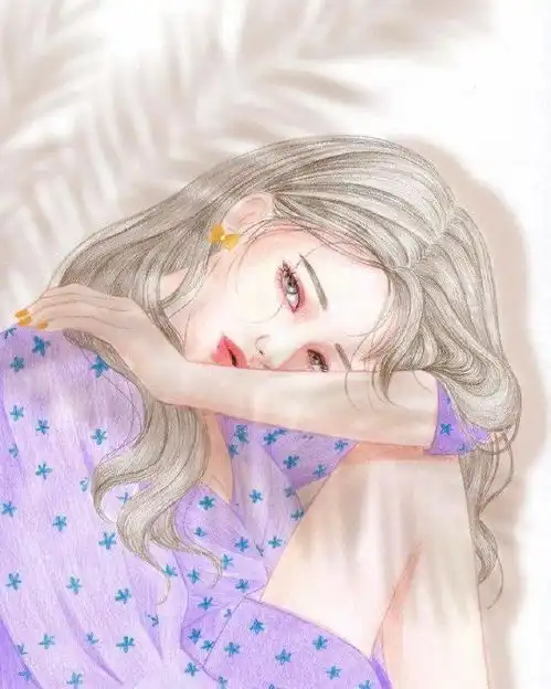 精致细腻的彩铅少女头像插画,清新治愈