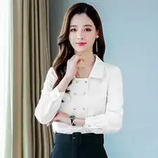 2020春装新款衬衫女小翻领气质双排扣长袖时尚显瘦百搭衬衫女