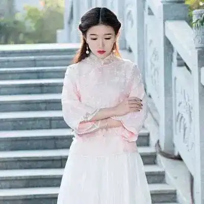 两件套满天星旗袍,早春仙女套装,优雅清新