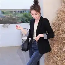 小西服外套女2023春装新款修身显瘦条纹袖头一粒扣气质西装上衣