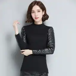 2018秋冬新款皮袖打底衫女冬