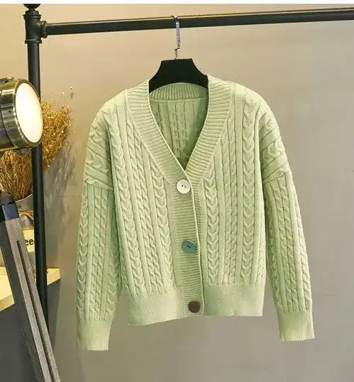 针织开衫女毛衣外套新款莫代尔长袖外搭秋冬季韩版宽松加厚黑白色