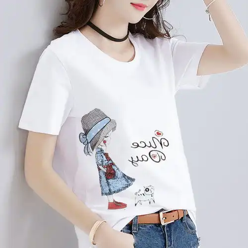 高品质95棉2020新款夏装女简约纯白色棉t恤女短袖宽松休闲百搭