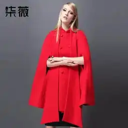 转卖2015秋冬新款女装欧美纯红色毛呢外套立领宽松版斗篷大衣秋潮