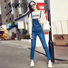 时尚百搭牛仔背带长裤女