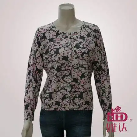 雅达春秋新款女针织衫全棉印花薄型圆领休闲女新款针织开衫g2133