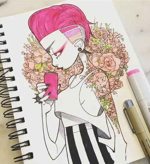 画风非常有意思的马克笔女生插画