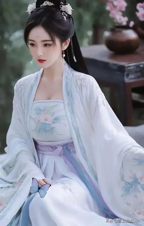 古装美女,古典之美,青丝素衣,玉颜含笑