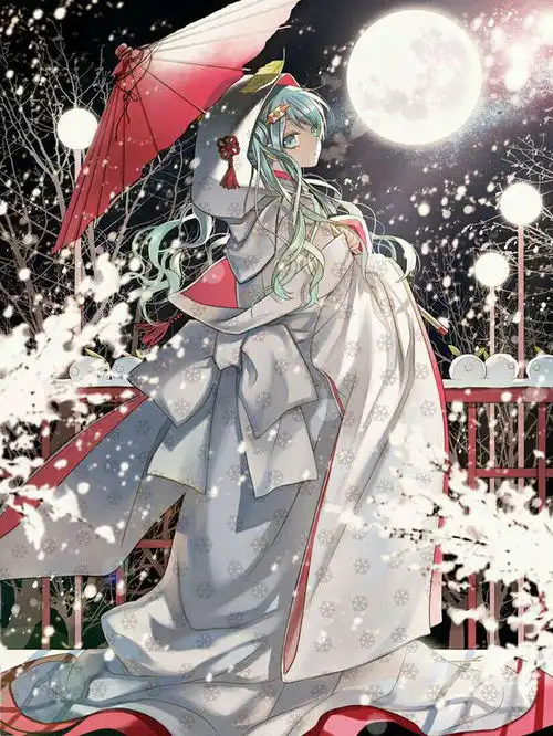 少女穿着红色古装打着红色伞的动画图片