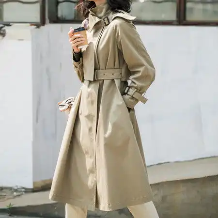 施悦名2021春款时尚设计师棉质中长款风衣女气质百搭外套女a