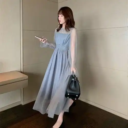 仙女裙2019秋季新款超仙chic温柔裙法式复古过膝裙甜美长款连衣裙