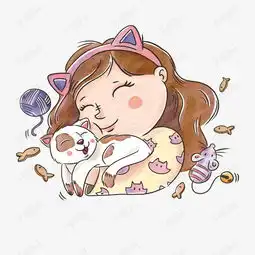 卡通和猫玩耍的女孩矢量素材图片免费下载高清psd千库网图片编号9996672