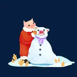 小猪冬季堆雪人卡通美式手绘风小清新可爱png免扣图片素材其他格式下载动漫人物大全