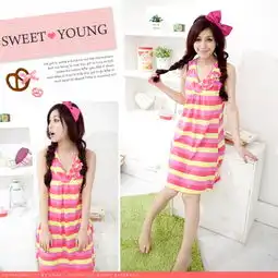 sweetyoung夏日小清新通勤女孩条纹小花朵连衣裙装家居服6070