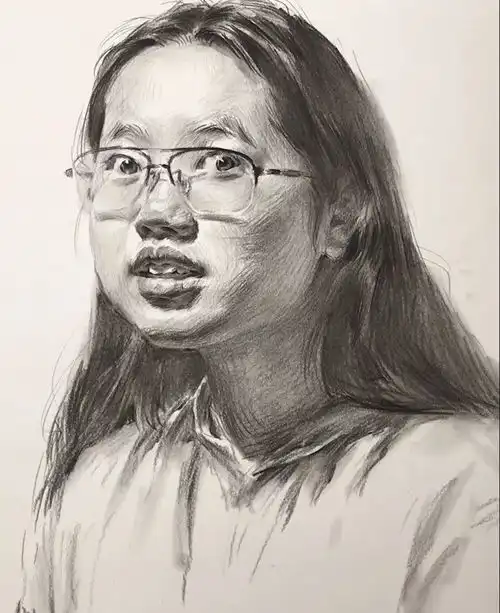 教你画戴眼镜的长发女青年素描头像,还不速来学习......
