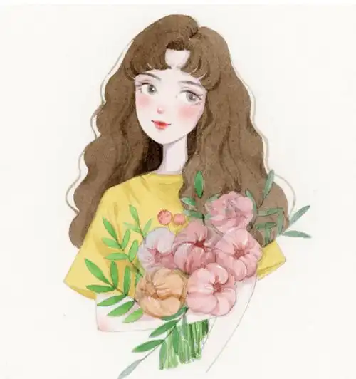 水彩手绘可爱哒动漫女孩