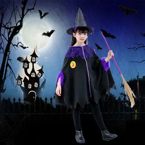 万圣节儿童服装男女童幼儿园女巫婆披风哈利波特魔法师斗篷装扮服