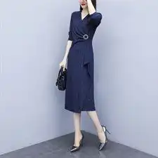 高端气质韩版淑女风v领针织连衣裙秋季新款包臀裙