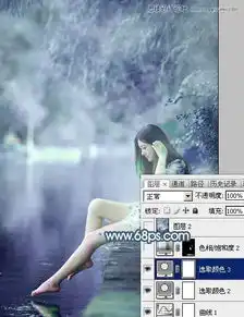 photoshop调出梦幻蓝色效果河边美女教程