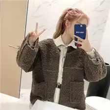 1908实拍实价2018款时尚百搭羊羔毛外套女