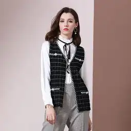 熤笙靘2019秋季女装新款钉珠针织背心开衫外套粗花呢小香风马甲女59310