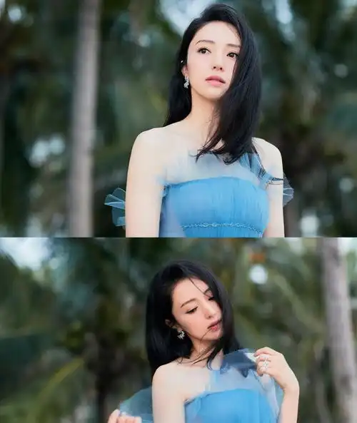 当气质女神董璇穿上蓝色抹胸裙,一点儿不输徐璐唐艺昕