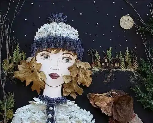 用落叶树枝画出的美女肖像,简直太美了