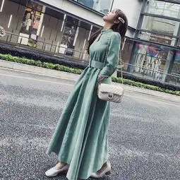 冷系女装桔梗裙复古港味裙灯芯绒连衣裙女神高冷范气质长裙女秋冬