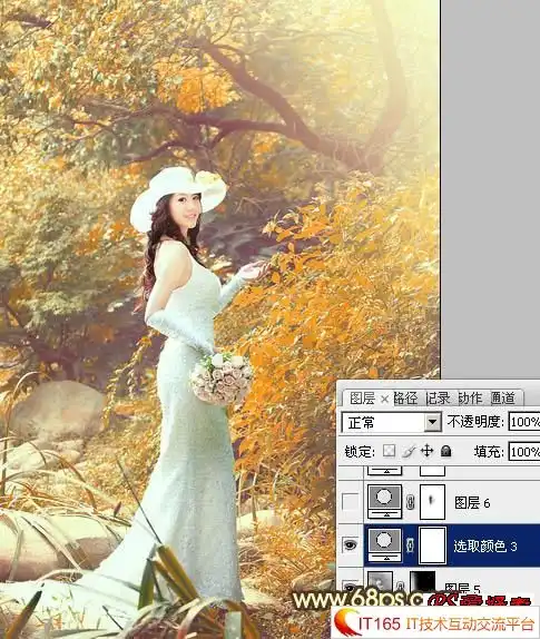 photoshop婚片调色调出秋日暖橙色婚纱美女照