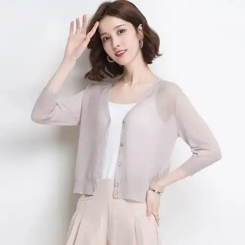 冰丝短款针织开衫2020夏季新款女装防晒衣空调衫v领外搭薄款披肩1