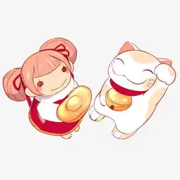卡通手绘招财猫和拿元宝的女孩图片素材其他格式下载动漫人物大全