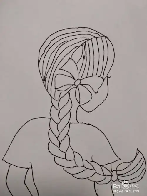 长辫子女孩背影简笔画方法