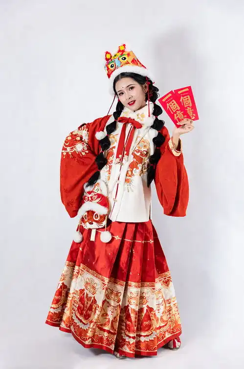红色喜庆新年汉服女生红包人物摄影精修图片素材1