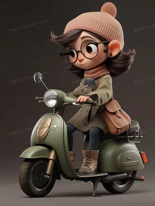 3d卡通动漫俏皮可爱小女生骑摩托插画图片素材下载jpg格式熊猫办公