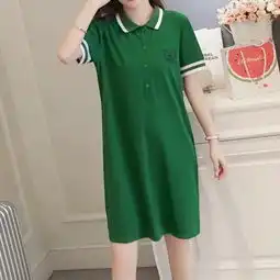2019新款夏装中长款polo领短袖t恤裙女大码女装打底裙子