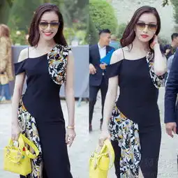 倪妮出席巴黎时装周印花丝绒礼服优雅大气8734852